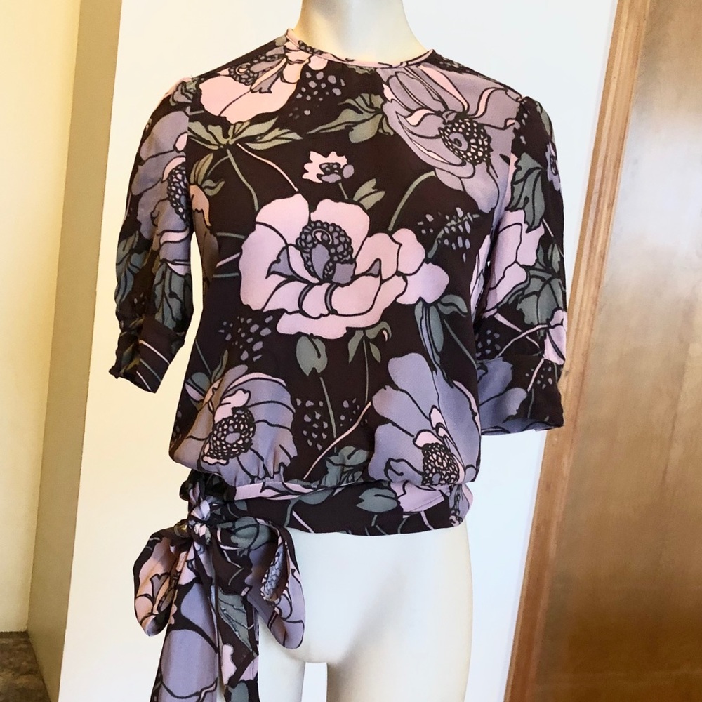RED Valentino Floral Blouse in Pink and Black